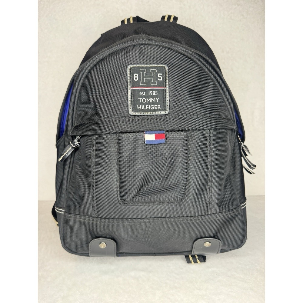 Vintage Tommy Hilfiger Backpack 1985 Branded Flag 1990s Y2K Bag Zip‎ 14" Black